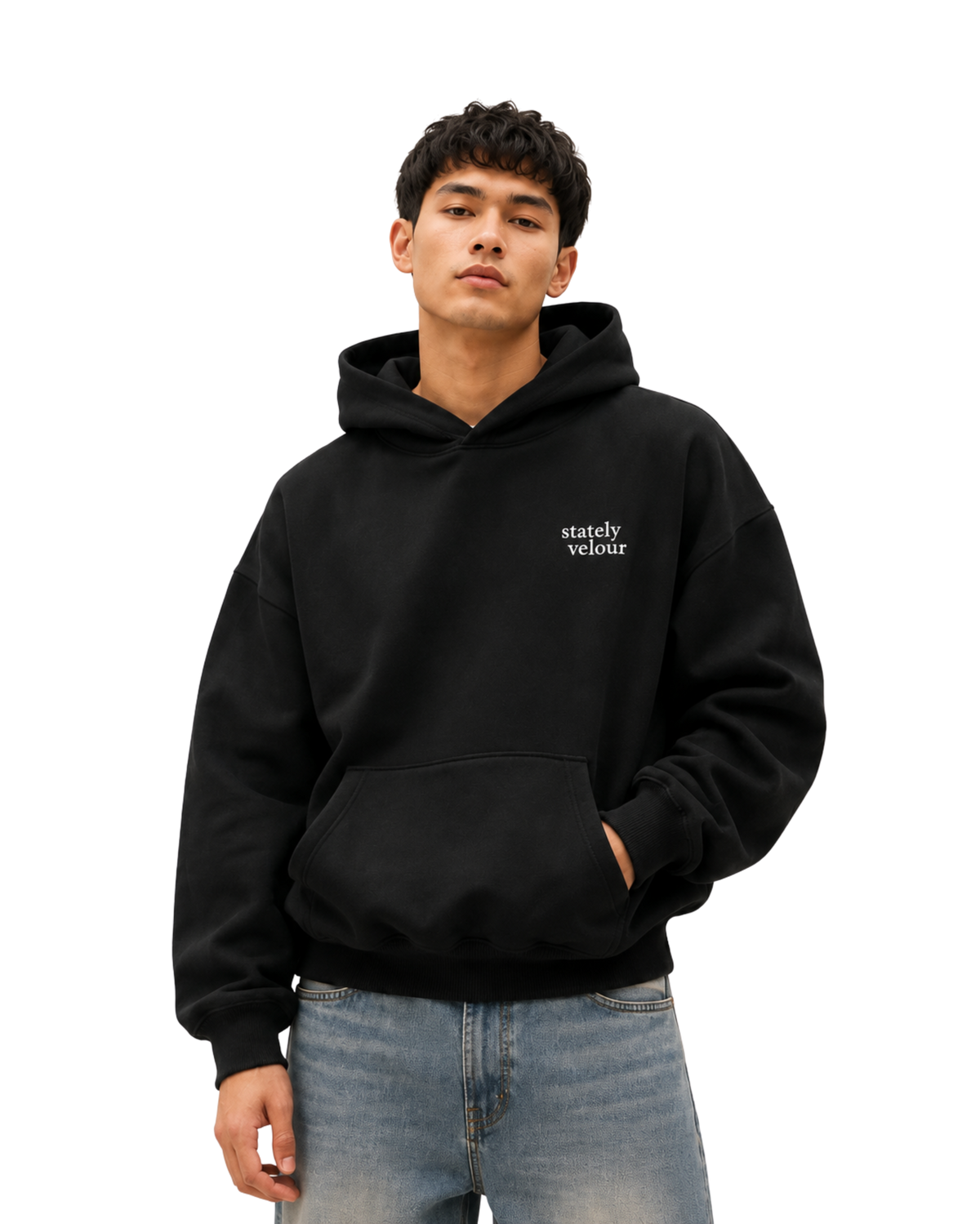 SIGNATURE BOXY CROP HOODIE BLACK