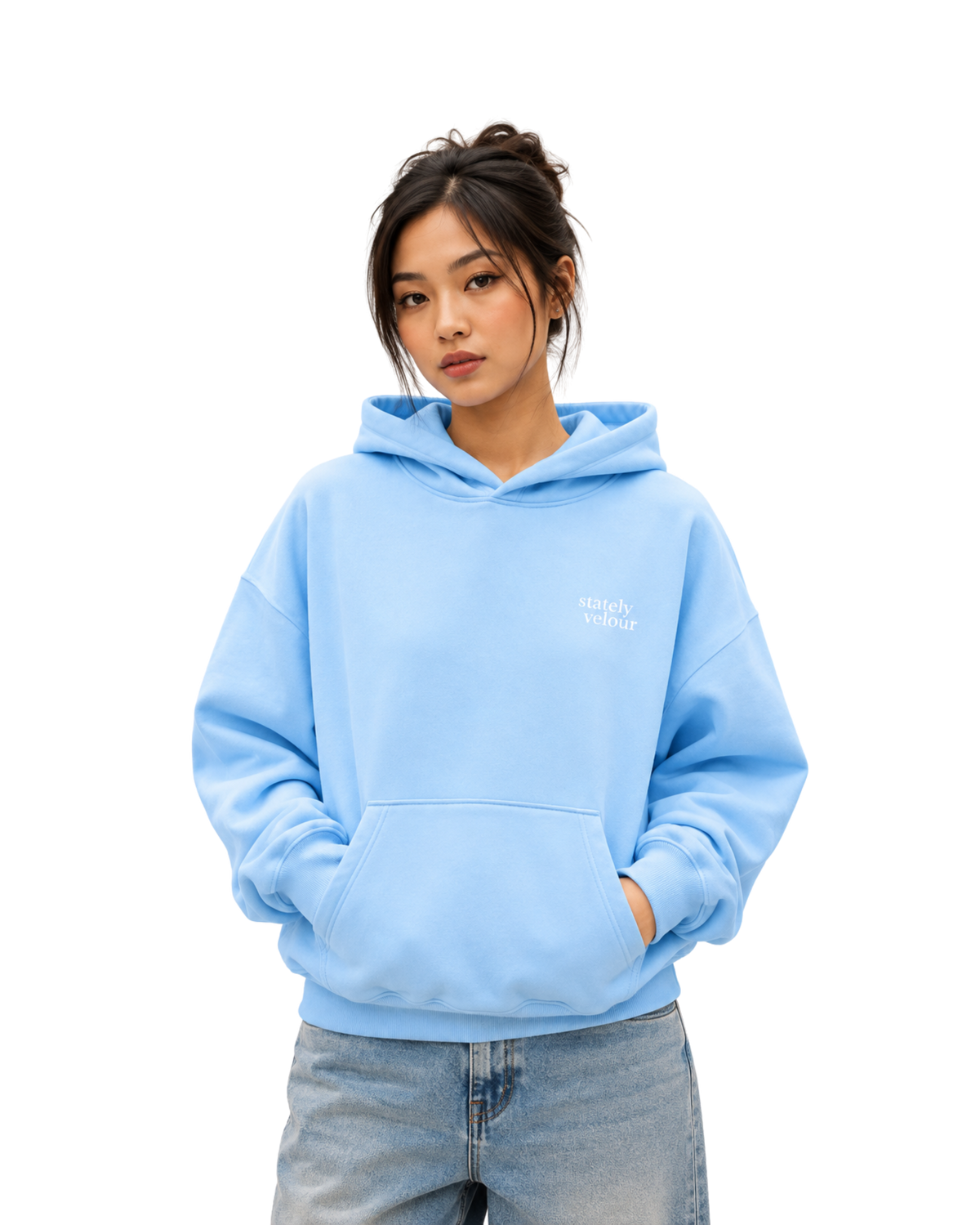 SIGNATURE BOXY CROP HOODIE SKY